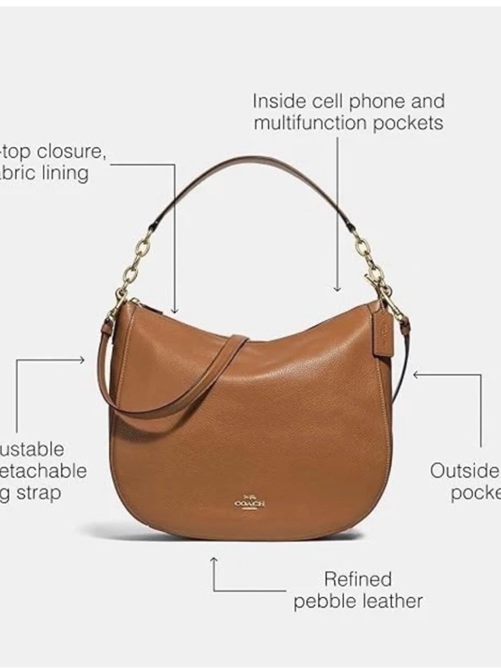 Coach Elle Brown Pebble Leather Hobo Bag